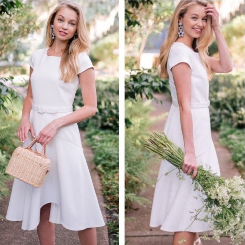 Gal Meets Glam Ivory Midi Dress with Belt – Size 0 – Like New